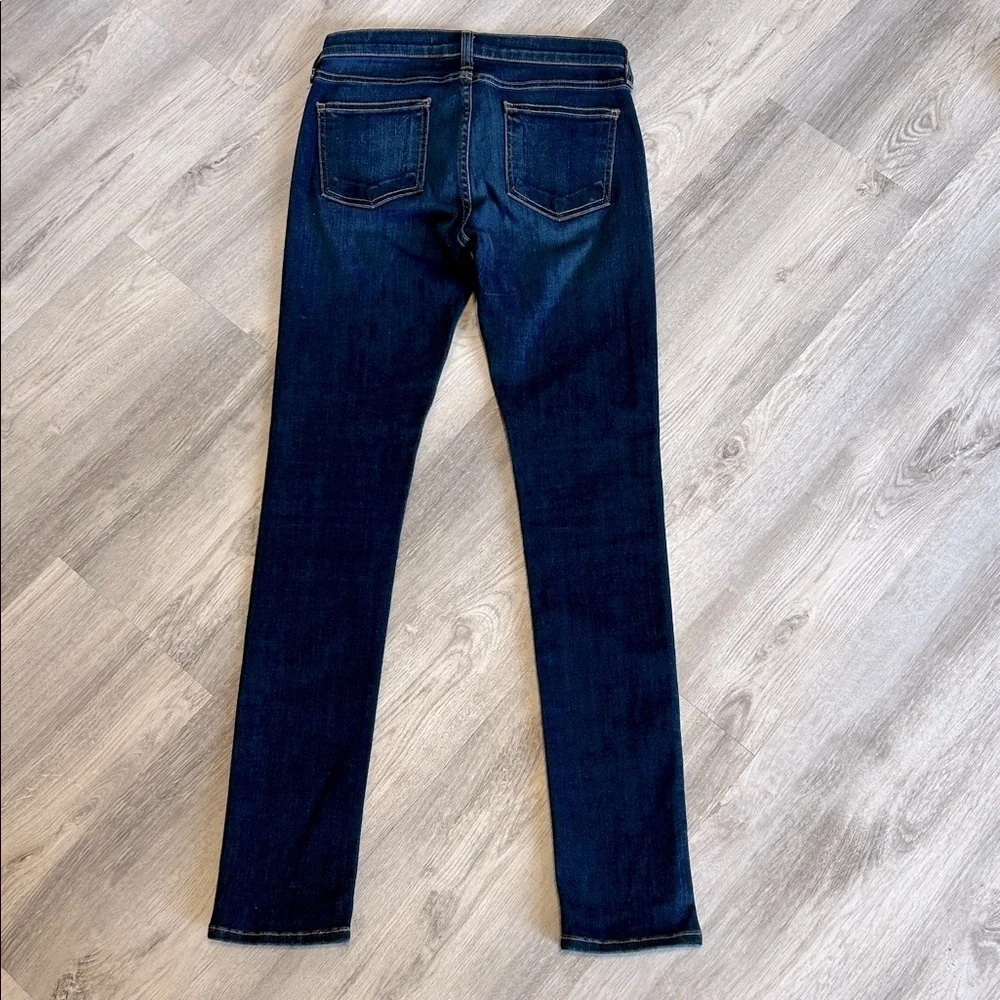 Veronica Beard Brooke 8.5” Low Rise Skinny Jean Dark Wash Gold Stitch Denim | 26